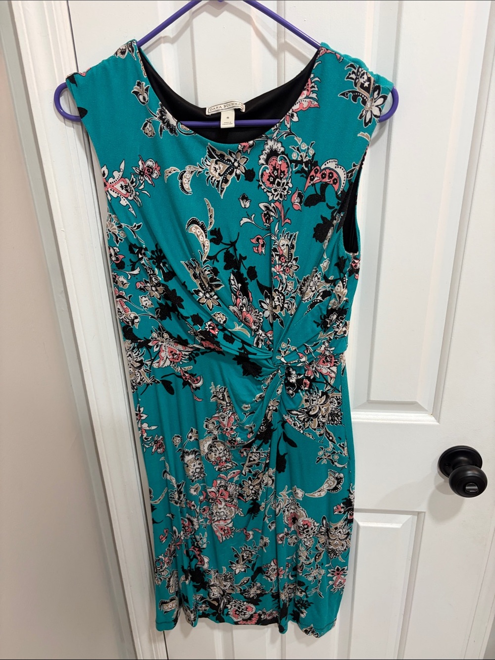 Dana Buchman Teal Floral Knot-Waist Midi Dress